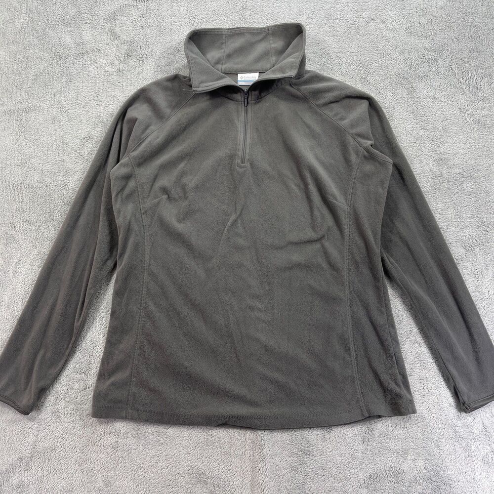 Columbia Quechua Fleece Sweater Men XL Gray Logo Mock Neck 1/4‎ Zip